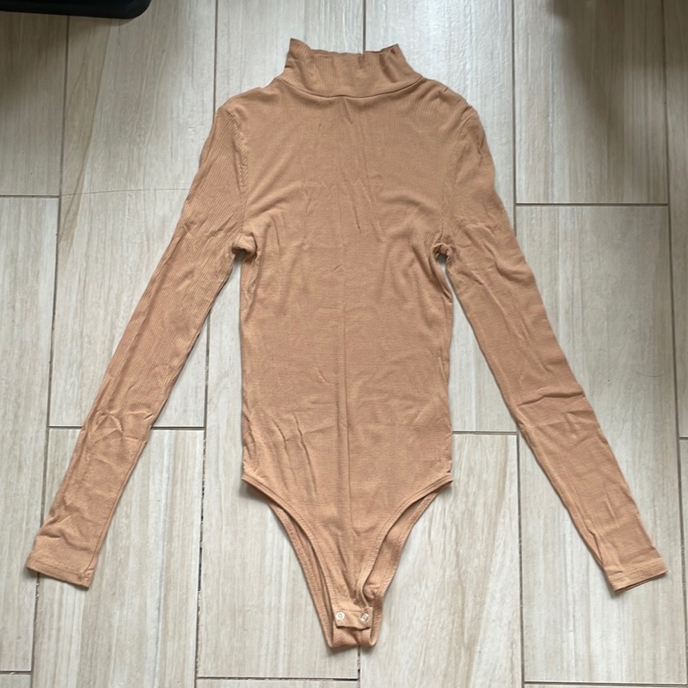 Topshop Long Sleeve Turtle Neck Nude Bodysuit